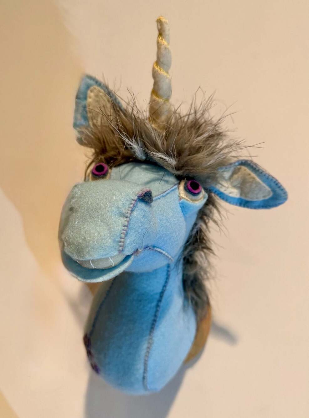 Felted Heresy Signed Blue Seahorse Unicorn Taxidermy Wall Decor by James Jeffery